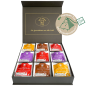 Preview: Exklusive Bio-Tee Geschenkbox mit 9 verschiedenen Früchte-, Kräuter - & Rotbuschtees,  45 Pyramiden (127,5g), einzeln kuvertiert